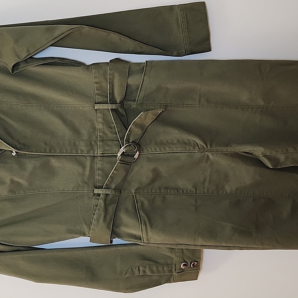 JasonWu Army Green Utility Cargo Wide Leg High Rise Belted Cotton Jumpsuits Sz S - Picture 9 of 16